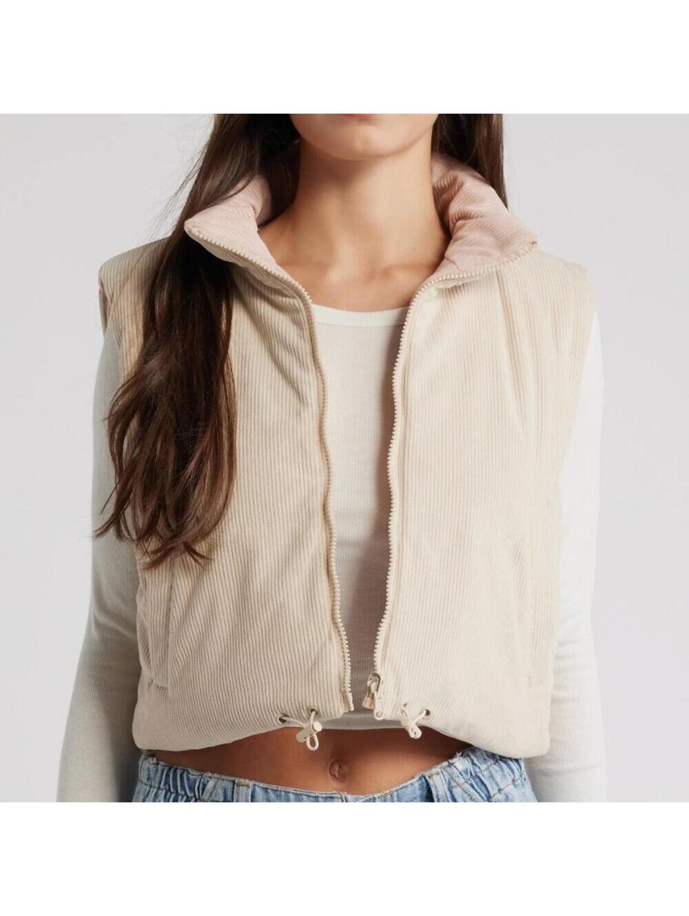 Thread & Supply Reversible Crop Vest Taupe Pink NWT Large